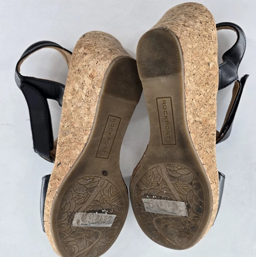 Rockport Black Leather Wedge Sandals‎